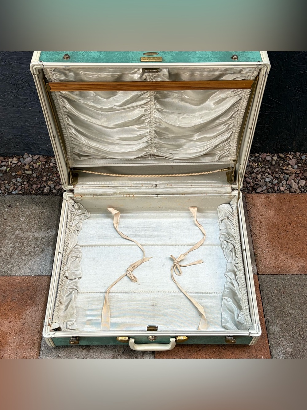 Vintage Samsonite Hardshell Suitcase 1950s Aqua/Teal/Turquoise VTG Retro Grandma - Picture 16 of 16